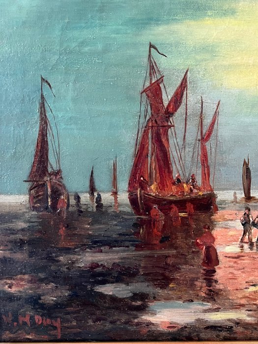 W. H. Day (XlX) - Fishermen and cocklers on the beach at low water