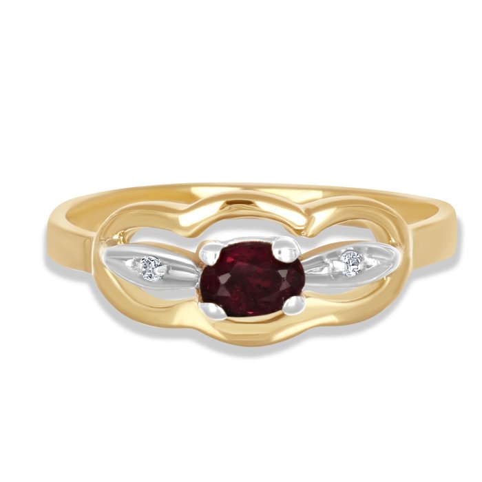 Ring - 18 kraat Gulguld, Hvidguld -  0.22ct. tw. Rubin - Diamant