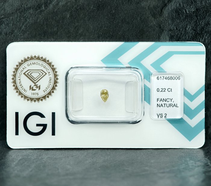 1 pcs Diamant  (Naturfarvet)  - 0.22 ct - Fancy light Gul - VS2 - International Gemological Institute (IGI)