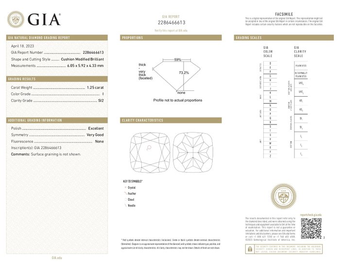 1 pcs Diamant  (Natur)  - 1.25 ct - Pude - I - SI2 - Gemological Institute of America (GIA) - n147