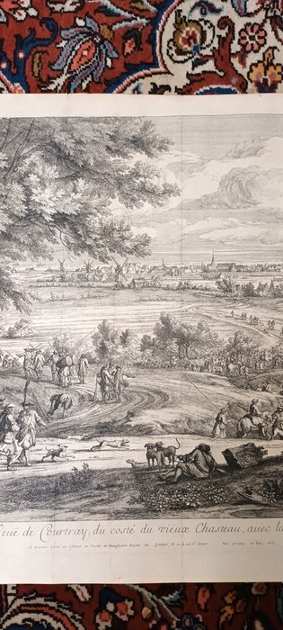 F. Baudouins, et G. Scotin (XVII) - Veuë de Courtray, du costé du vieux Chasteau, avec la marche de l'armée, en l'année 1667.