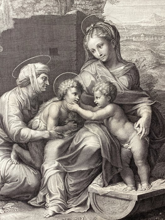 Raphael (1483-1520), after, by François de Poilly I (1623-1693)  Charles Simonneau (1645-1728) - The Madonna with Christ, St. Elizabeth  St. John