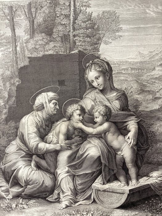 Raphael (1483-1520), after, by François de Poilly I (1623-1693)  Charles Simonneau (1645-1728) - The Madonna with Christ, St. Elizabeth  St. John