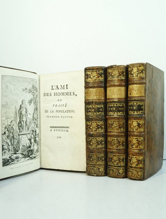 Victor Riquetti marquis de Mirabeau; Quesnay - L'Ami des Hommes [1ère édition in-12] - 1756-1758