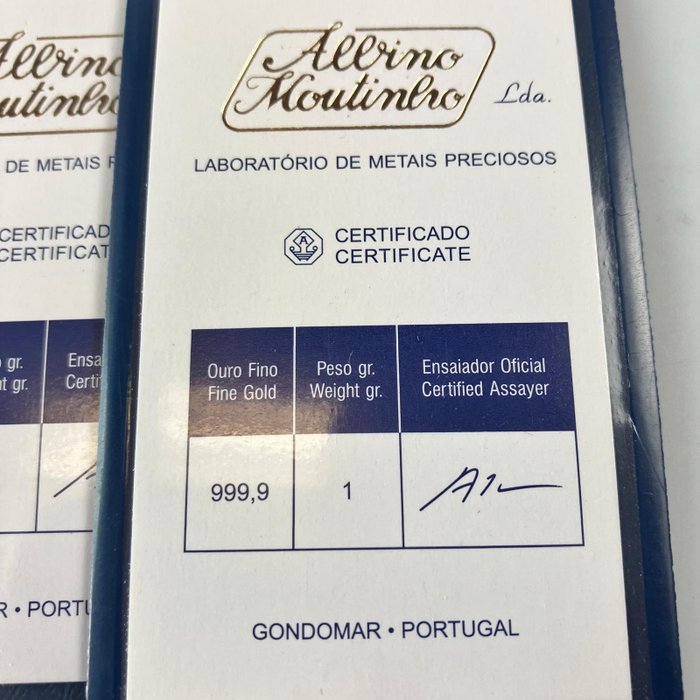 3 x 1 gram - Guld 999 - Albino Moutinho - Med certifikat