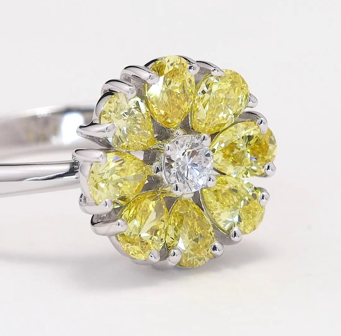 Ring - 14 karat Hvidguld -  1.30ct. tw. Diamant (Laboratoriedyrket) - Diamant - Blomsterring