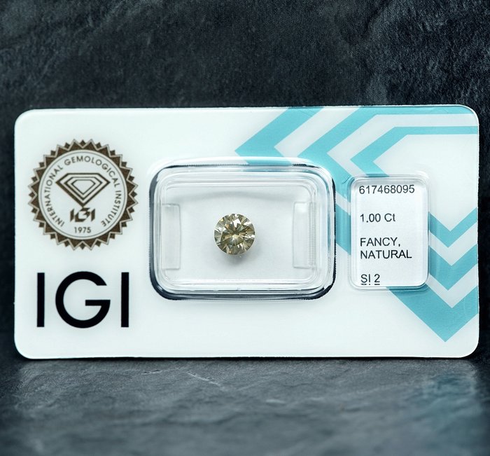 Ingen mindstepris - 1 pcs Diamant  (Naturfarvet)  - 1.00 ct - Fancy light Brunlig Gul - SI2 - International Gemological Institute (IGI)