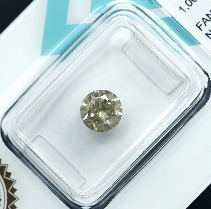 Ingen mindstepris - 1 pcs Diamant  (Naturfarvet)  - 1.00 ct - Fancy light Brunlig Gul - SI2 - International Gemological Institute (IGI)