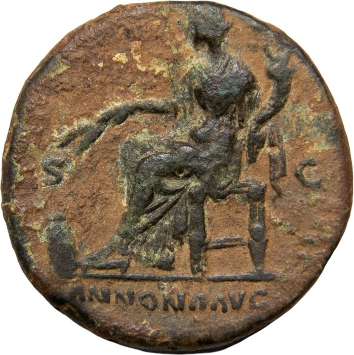 Romarriket. Antoninus Pius (138-161.. As Rome mint AD 150-151. TR POT XIIII COS IIII, ANNONA AVG  (Ingen mindstepris)