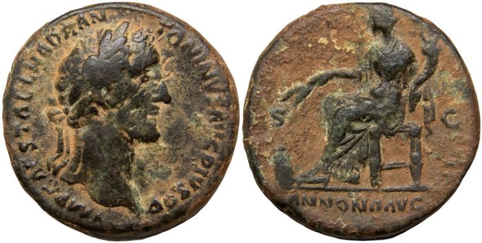 Romarriket. Antoninus Pius (138-161.. As Rome mint AD 150-151. TR POT XIIII COS IIII, ANNONA AVG  (Ingen mindstepris)