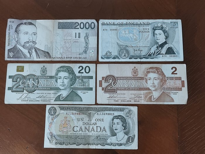 Verden. - 5 banknotes - various dates  (Ingen mindstepris)