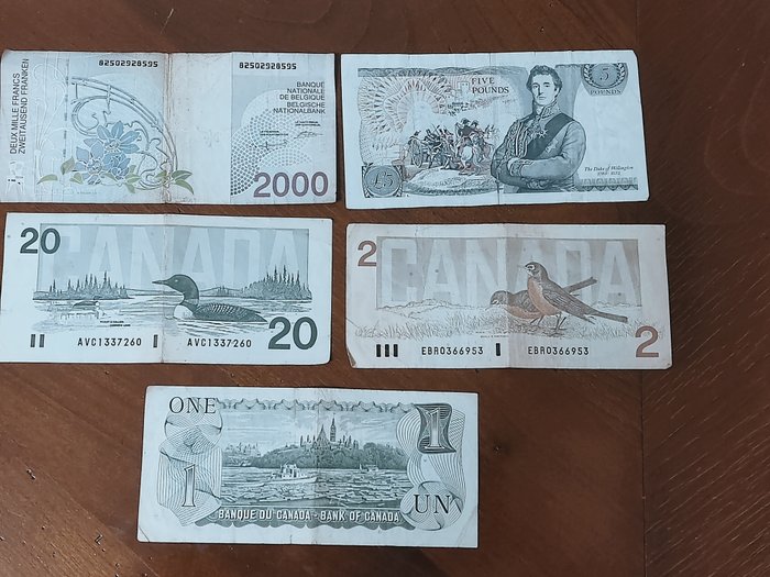 Verden. - 5 banknotes - various dates  (Ingen mindstepris)