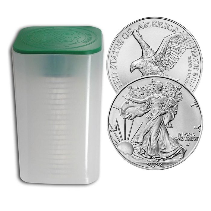 Förenta staterna. 20 x 1 oz 2024 $1 USD American Silver Eagle Coin BU In Tube