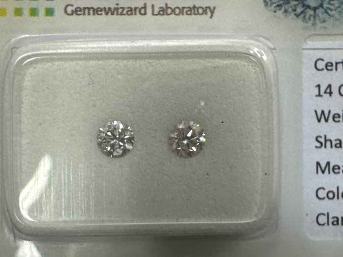 Ingen mindstepris - 2 pcs Diamant  (Natur)  - 0.27 ct - Rund - D (farveløs) - SI1, SI2 - Gemewizard Gemological Laboratory (GWLab)