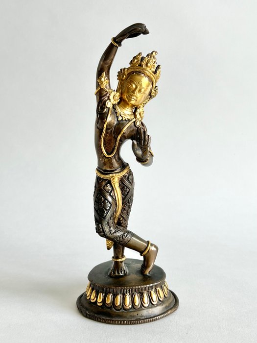 Statue, Buddha - 20.5 cm - Patineret bronze