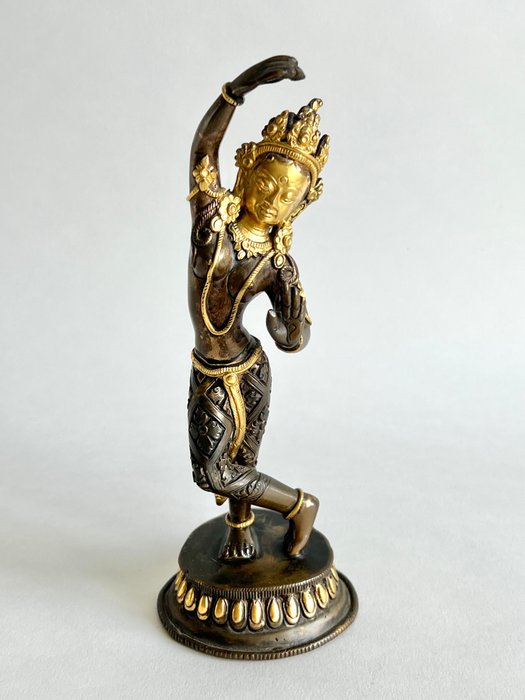 Statue, Buddha - 20.5 cm - Patineret bronze