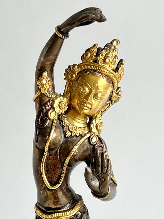 Statue, Buddha - 20.5 cm - Patineret bronze