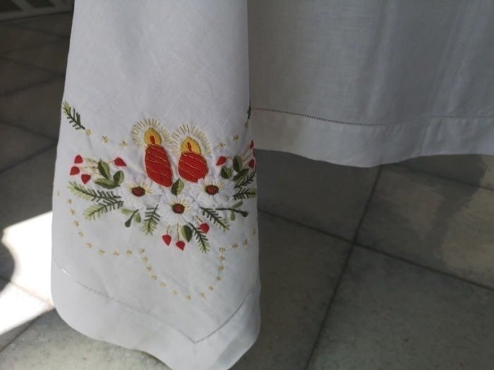 Christmas tablecloth hand embroidered - Dug  - 270 cm - 175 cm