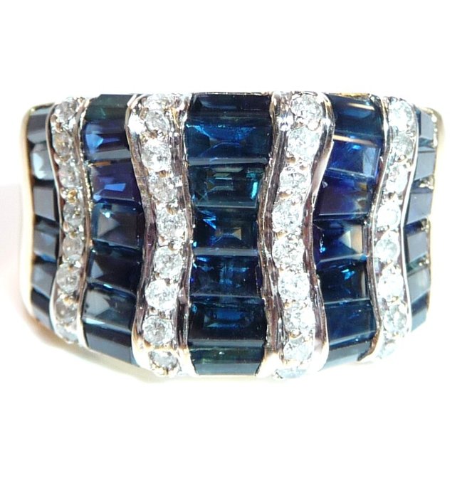 Ring - 14 karat Gulguld -  3.50ct. tw. Safir - Diamant - Gr. 59 omskiftelige IV IVENS