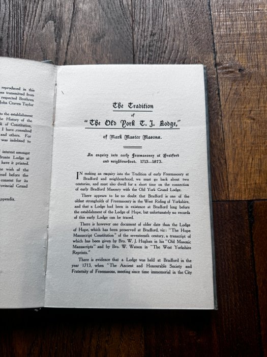 Mark Master Masons - The Tradition of "The Old York T.I. Lodge/ - 1912