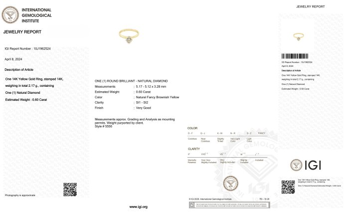 Ingen mindstepris - Ring - 14 karat Gulguld -  0.60ct. tw. Diamant (Naturfarvet)