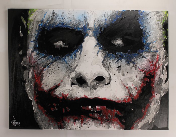 Joker - Heath Ledger - The Dark Knight - By PopArt Artist Vincent Mink - Handpainted and signed. - Portrait