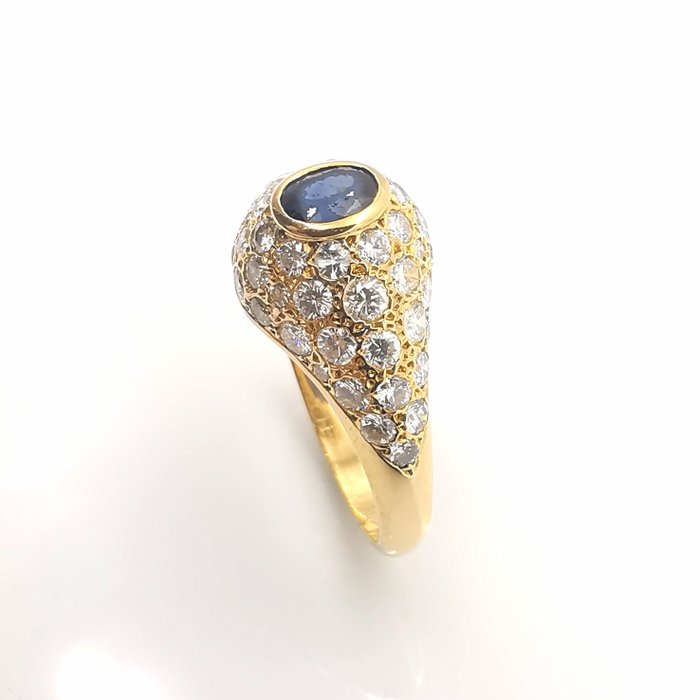 Ring - 18 kraat Gulguld -  2.74ct. tw. Safir - Diamant