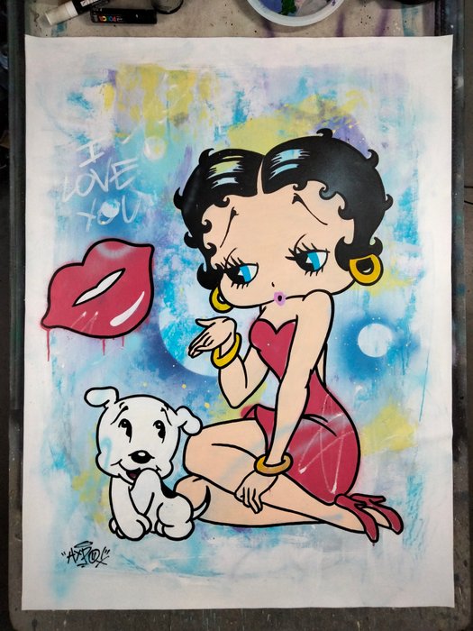 Hipo (1988) - Betty Boop  Pudgy - I love you! (XL Original artwork)