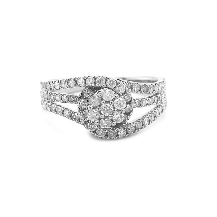 Ring - 14 karat Hvidguld -  0.73ct. tw. Diamant (Natur)