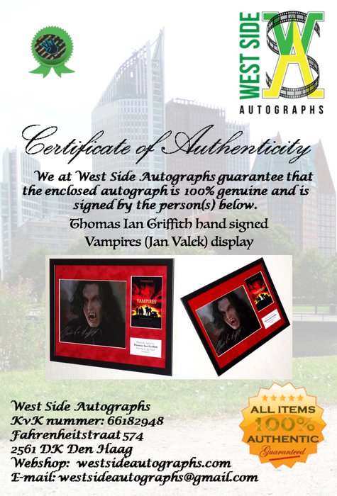 Vampires - Thomas Ian Griffith (Jan Valek) Premium Framed, signed, Certificate of Authenticity