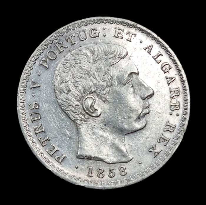 Portugal. D. Pedro V (1853-1861). 500 Reis 1858 - 3º Tipo  (Ingen mindstepris)