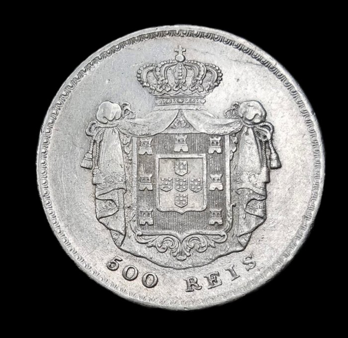 Portugal. D. Pedro V (1853-1861). 500 Reis 1858 - 3º Tipo  (Ingen mindstepris)