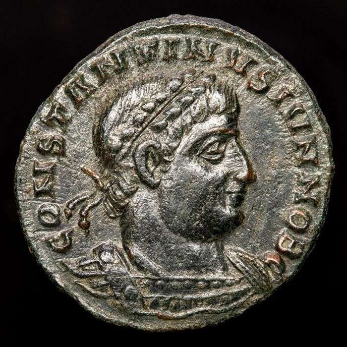 Romarriket. Constantine II (AD 337-340). Follis Thessalonica, AD 336-337. GLORIA EXERCITVS  (Ingen mindstepris)