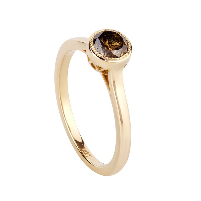 Ring - 14 karat Gulguld -  0.82ct. tw. Brun Diamant (Naturfarvet)