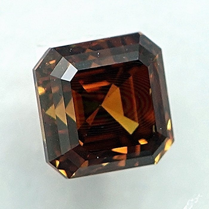 1 pcs Diamant  (Naturfarvet)  - 0.59 ct - Firkantet med slebne hjørner - Fancy deep Orange nuance Gul - SI1 - International Gemological Institute (IGI)