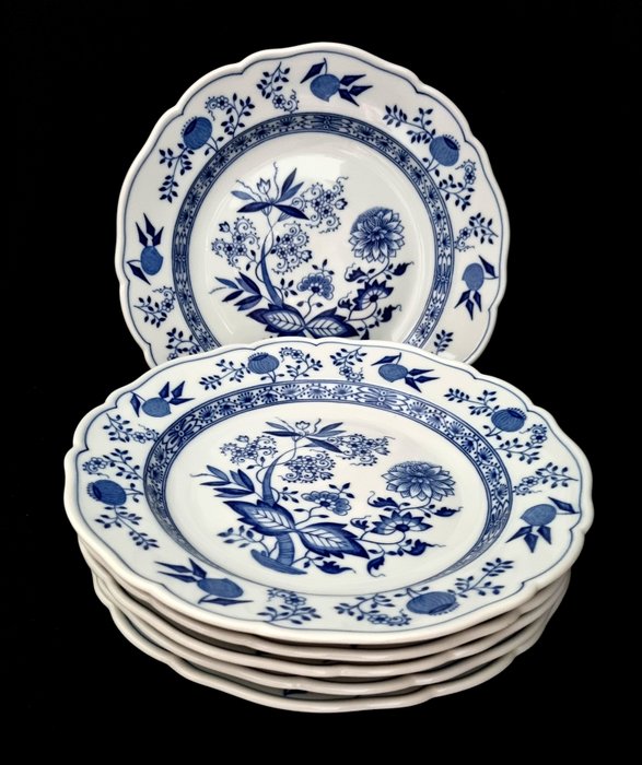 Hutschenreuther - Bordservice - 1. valg! Løgmønster 6 x middagstallerkener ca 25,5 cm. - Porcelæn