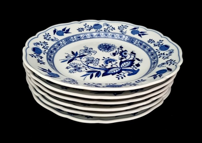 Hutschenreuther - Bordservice - 1. valg! Løgmønster 6 x middagstallerkener ca 25,5 cm. - Porcelæn