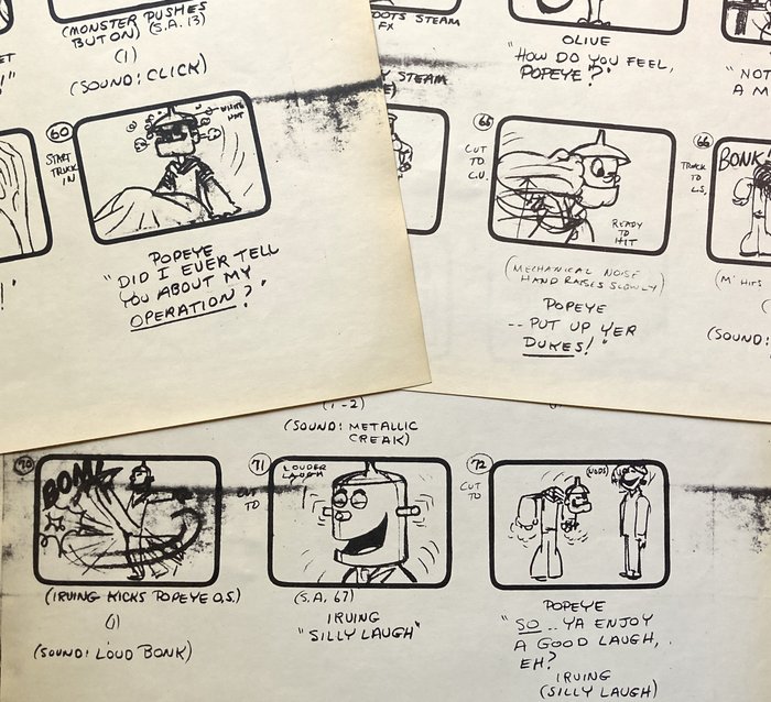 POPEYE Originals 1960's Story-Board (3) Kopi brugt til produktionen - Popeye