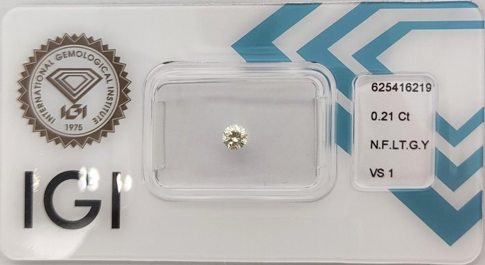 Ingen mindstepris - 1 pcs Diamant  (Naturfarvet)  - 0.21 ct - Rund - Fancy light Grønlig Gul - VS1 - International Gemological Institute (IGI)