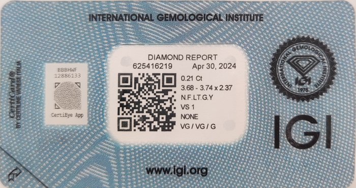 Ingen mindstepris - 1 pcs Diamant  (Naturfarvet)  - 0.21 ct - Rund - Fancy light Grønlig Gul - VS1 - International Gemological Institute (IGI)