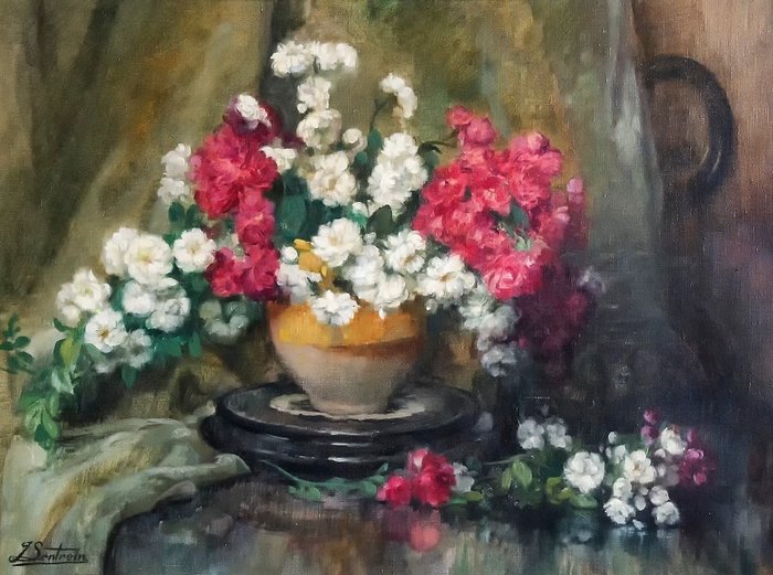 Jules Lentrein (1875-1943) - Bouquet de fleurs au vase