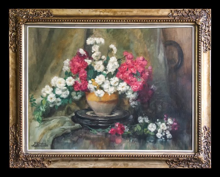 Jules Lentrein (1875-1943) - Bouquet de fleurs au vase