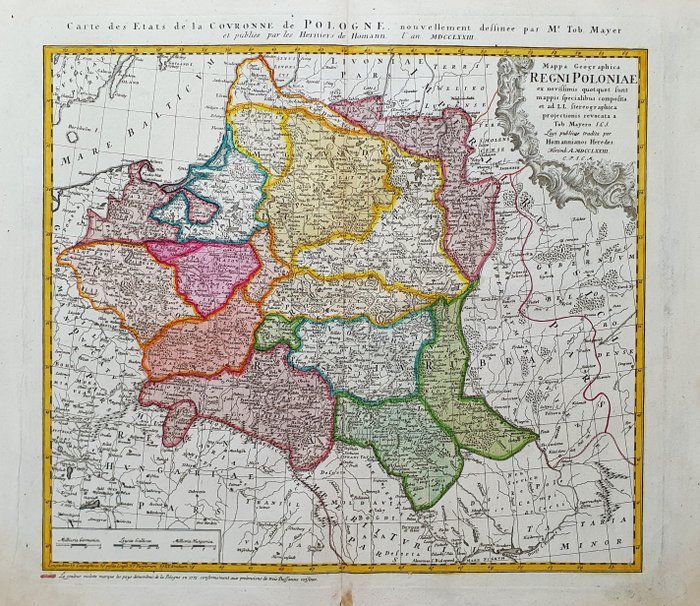 Europa - Polen / Litauen / Preussen / Warszawa / Kraków / Gdańsk / Vilnius / Kaunas; Johann Baptist Homann - Mappa Geographica Regni Poloniae - Carte des Etats de la Couronne de Pologne - 1701-1720