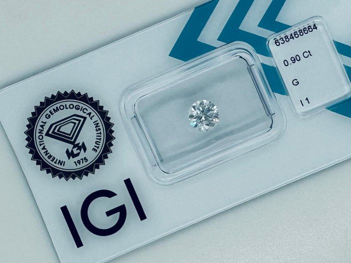 1 pcs Diamant  (Natur)  - 090 ct - Rund - G - I1 - International Gemological Institute (IGI)