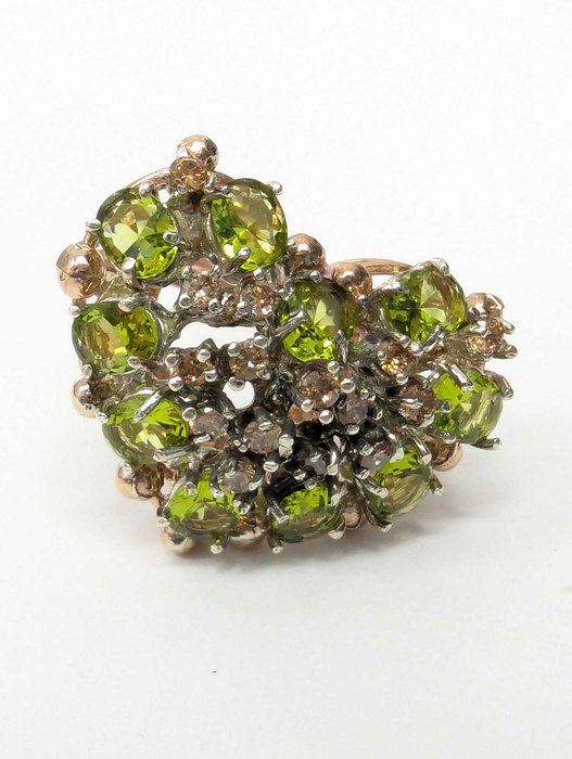 Ingen mindstepris - Ring - 9 kt. Rosaguld, Sølv -  5.56ct. tw. Peridot - Citrin