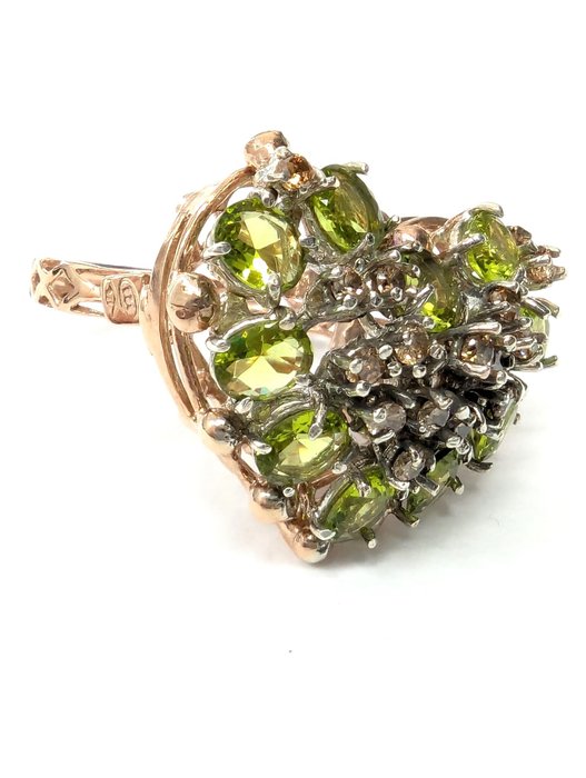 Ingen mindstepris - Ring - 9 kt. Rosaguld, Sølv -  5.56ct. tw. Peridot - Citrin