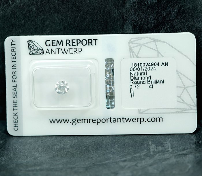 1 pcs Diamant  (Natur)  - 0.72 ct - H - I1 - Gem Report Antwerp (GRA)