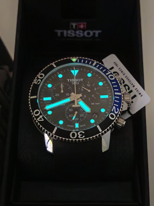 Tissot - Seastar 1000 Chronograph Quartz Black Dial Batman Bezel Men's Swiss Watch  – Brand New *NOS* - Ingen mindstepris - T120.417.17.051.02 - Mænd - 2020+