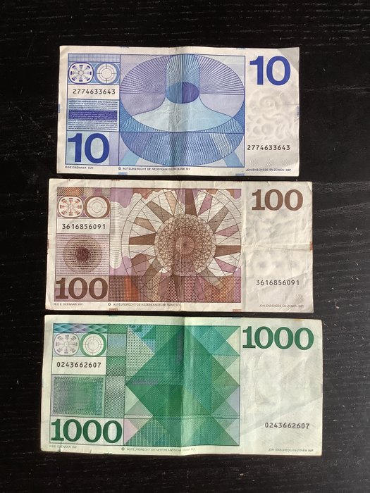 Holland. - 3 banknotes - including 1000 gulden 1972 - various dates  (Ingen mindstepris)