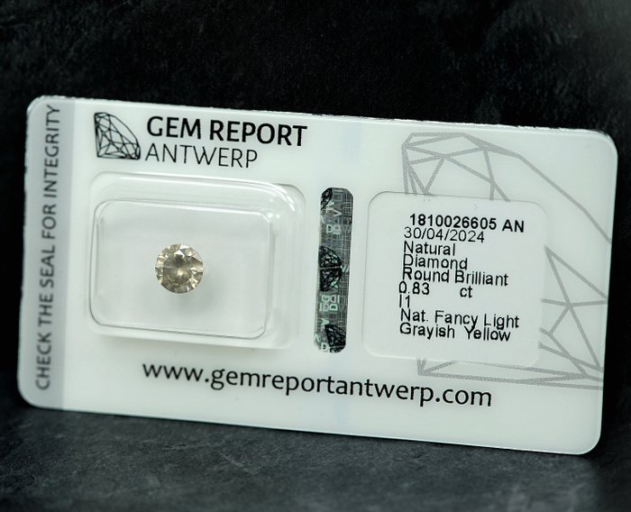 1 pcs Diamant  (Naturfarvet)  - 0.83 ct - Fancy light Grålig Gul - I1 - Gem Report Antwerp (GRA)